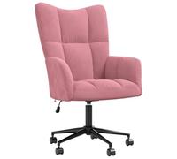 Yisssmeng Fauteuil de relaxation en velours rose réglable en hauteur - Pivotant - Pour salon, chambre à coucher - Petit fauteuil club avec roulettes - 61,5 x 69 x (94,5-102) cm
