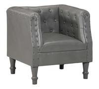 Yisssmeng Fauteuil lounge en cuir véritable gris 60 x 57 x 64 cm avec pieds en bois de manguier, petit fauteuil de lecture vintage avec aspect rivets, petit fauteuil confortable pour salon, chambre à