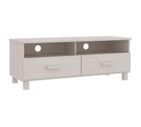 Yisssmeng Hamar - Meuble TV bas - Blanc - 106 x 40 x 40 cm - En bois de pin massif - Avec 2 tiroirs et gestion des câbles - Peu encombrant - Pour salon et chambre à coucher