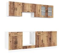 Yisssmeng Kalmar Ensemble de 8 meubles de cuisine aspect bois vieilli avec portes en verre 80 x 46 x 81,5 cm Matériau du bois robuste et peu encombrant Kitchenette complète pour salle à manger