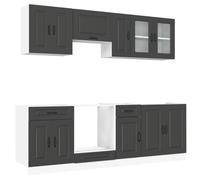 Yisssmeng Kalmar Lot de 8 armoires de cuisine en bois noir, meuble de cuisine moderne et armoire suspendue pour espace de rangement, meuble de cuisine modulable