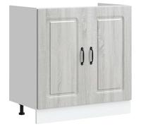 Yisssmeng Kalmar Meuble sous-évier 80 x 46 x 81,5 cm en matériau dérivé du bois gris Sonoma avec pieds réglables - Beaucoup d'espace de rangement - Robuste - Compatible avec cuisine, salle à manger