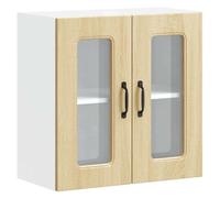 Yisssmeng Kalmar Sonoma Armoire suspendue de cuisine en chêne Sonoma 60 x 31 x 60 cm avec portes en verre - Buffet peu encombrant - Montage mural - Pour cuisine, salle à manger, couloir