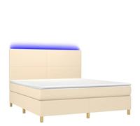 Yisssmeng Lit à ressorts 180 x 200 cm Crème LED Lit double avec matelas et topper, tête de lit réglable en hauteur