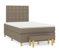 Yisssmeng Lit à sommier tapissier, 120 x 200 cm, en tissu taupe, lit simple, avec matelas, ressorts ensachés, tête de lit, réglable, moderne, complet, pour chambre à coucher, chambre d'adolescent