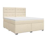 Yisssmeng Lit à sommier tapissier 140 x 190 cm avec matelas et surmatelas, tissu crème