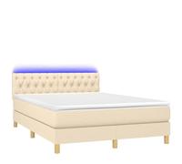 Yisssmeng Lit à sommier tapissier, 140 x 190 cm, crème, avec LED et matelas, moderne, avec tête de lit réglable en hauteur, lit d'invité robuste, en tissu, pour chambre à coucher et chambre