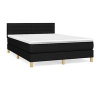 Yisssmeng Lit à sommier tapissier 140 x 190 cm en tissu noir avec matelas et surmatelas, tête de lit réglable, dureté moyenne