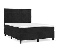 Yisssmeng Lit à sommier tapissier 140 x 190 cm en velours noir avec matelas et surmatelas - Design moderne - Tête de lit réglable en hauteur - Soutien mi-dur pour chambre à coucher, chambre d'amis