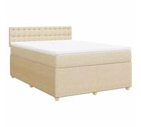 Yisssmeng Lit à sommier tapissier, 140 x 190 cm, lit simple, en tissu crème, avec matelas et surmatelas, pour chambre à coucher, chambre d'adolescent, chambre d'amis, design moderne