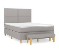Yisssmeng Lit à sommier tapissier 140 x 200 cm gris clair avec matelas et tête de lit réglable, housse en tissu, ressorts ensachés, banc et surmatelas, lit familial moderne pour chambre à coucher et