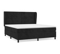 Yisssmeng Lit à sommier tapissier 160 x 200 cm en velours noir avec matelas à ressorts ensachés et surmatelas, tête de lit réglable en hauteur, mélèze massif, lit double confortable pour chambre à