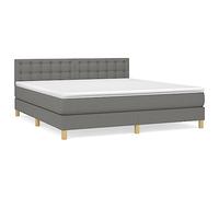 Yisssmeng Lit à sommier tapissier, 160 x 200 cm, gris foncé, en tissu, avec matelas et surmatelas, design moderne, robuste, pour chambre à coucher, lit d'invités