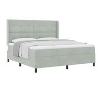 Yisssmeng Lit à sommier tapissier 180 x 200 cm avec matelas et surmatelas, lit double en velours gris clair, lit rembourré avec tête de lit réglable et ressorts ensachés pour chambre à coucher