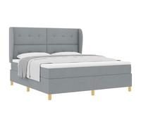 Yisssmeng Lit à sommier tapissier 180 x 200 cm avec matelas et surmatelas, lit rembourré gris clair en tissu, lit double avec tête de lit réglable, cadre en bois stable jusqu'à 280 kg