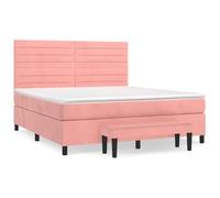 Yisssmeng Lit à sommier tapissier - 180 x 200 cm - Avec matelas et surmatelas - Rose - En velours - Lit double - Avec banc de lit et tête de lit réglable en hauteur - Pour chambre à coucher