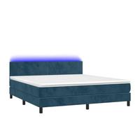Yisssmeng Lit à sommier tapissier, 180 x 200 cm, bleu foncé, avec matelas et LED, en velours, tête de lit réglable en hauteur, ressorts ensachés