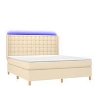 Yisssmeng Lit à sommier tapissier, 180 x 200 cm, crème, avec matelas et LED, pour chambre à coucher, chambre d'amis, housse en tissu confortable, design moderne, tête de lit réglable en hauteur