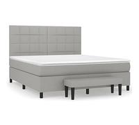 Yisssmeng Lit à sommier tapissier 180 x 200 cm, gris clair, ressorts ensachés, tête de lit réglable en hauteur, lit double avec surmatelas