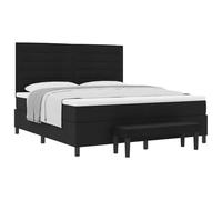 Yisssmeng Lit à sommier tapissier, 180 x 200 cm, noir, lit double avec matelas, surmatelas et banc, lit rembourré avec tête de lit réglable en tissu pour chambre à coucher