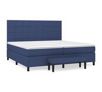 Yisssmeng Lit à sommier tapissier 200 x 200 cm, bleu, cadre de lit en tissu, tête de lit réglable en hauteur, matelas à ressorts ensachés, banc 100 x 30 x 30 cm