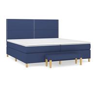 Yisssmeng Lit à sommier tapissier 200 x 200 cm, bleu, ressorts ensachés, tête de lit réglable en hauteur, avec matelas, banc, coussin, pour chambre d'adolescent et d'amis