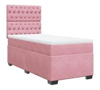 Yisssmeng Lit à sommier tapissier 80 x 200 cm avec matelas et surmatelas, lit rembourré en velours rose, lit simple avec tête de lit réglable en hauteur et matelas à ressorts ensachés pour chambre à