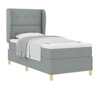 Yisssmeng Lit à sommier tapissier 80 x 200 cm avec matelas et surmatelas, lit simple avec tête de lit réglable, lit rembourré en bois et tissu pour chambre à coucher et chambre d'amis, gris clair