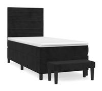 Yisssmeng Lit à sommier tapissier 80 x 200 cm, en velours, noir, avec matelas et banc, design moderne, tête de lit réglable en hauteur, pour chambre d'adolescent, chambre d'amis, lit simple