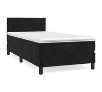 Yisssmeng Lit à sommier tapissier, 80 x 200 cm, en velours noir, lit simple, avec matelas et surmatelas, tête de lit réglable en hauteur, ressorts ensachés à fermeté moyenne