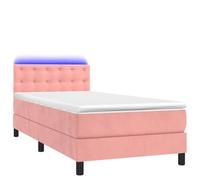 Yisssmeng Lit à sommier tapissier - 80 x 200 cm - En velours rose - Avec LED et matelas - Tête de lit réglable en hauteur - Design moderne - Pour chambre à coucher, chambre d'adolescent, chambre