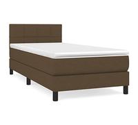 Yisssmeng Lit à sommier tapissier 80 x 200 cm - Lit simple en tissu marron foncé - Avec matelas et surmatelas - Tête de lit réglable en hauteur - Cadre en bois robuste - Compact - Pour chambre