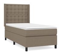 Yisssmeng Lit à sommier tapissier, 80 x 200 cm, taupe, avec matelas et surmatelas, pour adulte, lit simple, en tissu, tête de lit, réglable en hauteur, durable, moderne, pour chambre d'amis, chambre