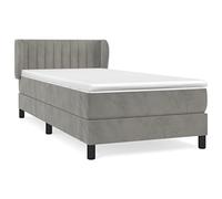 Yisssmeng Lit à sommier tapissier 90 x 190 cm avec matelas à ressorts ensachés et surmatelas, lit capitonné en velours gris clair, lit simple avec tête de lit réglable en hauteur pour chambre à