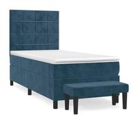 Yisssmeng Lit à sommier tapissier 90 x 190 cm en velours bleu foncé avec lit simple, matelas à ressorts ensachés, tête de lit réglable en hauteur et banc d'appoint, pour chambre d'adolescent, chambre