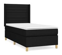 Yisssmeng Lit à sommier tapissier 90 x 190 cm, noir, lit simple avec matelas et surmatelas, bois de mélèze, tête de lit réglable en hauteur