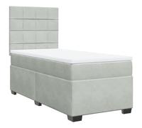 Yisssmeng Lit à sommier tapissier 90 x 200 cm avec matelas à ressorts ensachés et surmatelas, lit capitonné avec tête de lit réglable en hauteur, lit simple moderne en velours, gris clair