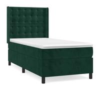 Yisssmeng Lit à sommier tapissier 90 x 200 cm avec matelas et surmatelas - Élégant lit simple en velours vert foncé - Lit rembourré avec tête de lit réglable en hauteur pour chambre d'invités et