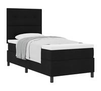 Yisssmeng Lit à sommier tapissier 90 x 200 cm avec matelas et surmatelas - Lit simple moderne en tissu noir - Cadre de lit stable avec tête de lit réglable pour chambre à coucher et chambre d'amis