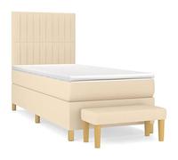 Yisssmeng Lit à sommier tapissier 90 x 200 cm crème avec matelas à ressorts ensachés, tête de lit réglable en hauteur et banc pour chambre à coucher, chambre d'amis, chambre d'adolescent