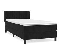 Yisssmeng Lit à sommier tapissier 90 x 200 cm en velours noir - Lit simple avec matelas à ressorts ensachés et surmatelas - Lit rembourré avec tête de lit réglable en hauteur pour un sommeil