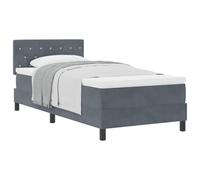 Yisssmeng Lit à sommier tapissier, 90 x 200 cm, gris foncé, lit simple avec matelas et surmatelas, lit rembourré en velours avec tête de lit réglable en hauteur et sommier à lattes pour chambre à