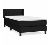 Yisssmeng Lit à sommier tapissier, 90 x 200 cm, noir, avec matelas à ressorts ensachés et surmatelas, tête de lit réglable en hauteur, polyester, lit simple