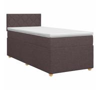 Yisssmeng Lit à sommier tapissier 90x190 cm avec matelas et sur-matelas tissu marron foncé