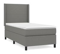 Yisssmeng Lit à sommier tapissier avec matelas 100 x 200 cm - Housse en tissu gris foncé - Lit simple moderne avec tête de lit et surmatelas - Soutien mi-dur pour chambre à coucher, chambre d'amis