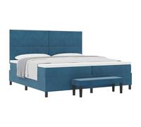 Yisssmeng Lit à sommier tapissier avec matelas, 200 x 200 cm, bleu foncé, en velours, lit double avec tête de lit, cadre de lit, protège-matelas et banc, lit rembourré moderne pour chambre à coucher