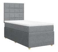 Yisssmeng Lit à sommier tapissier avec matelas - 90 x 190 cm - Gris clair - Ensemble complet avec matelas à ressorts ensachés et surmatelas - Tête de lit réglable en hauteur - Cadre de lit en tissu