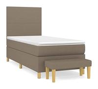 Yisssmeng Lit à sommier tapissier, avec matelas, 90 x 200 cm, taupe, housse en tissu, design moderne, tête de lit réglable en hauteur, kit de confort avec banc, pour chambre à coucher, chambre d'amis