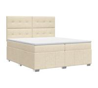 Yisssmeng Lit à sommier tapissier avec matelas et surmatelas - 140 x 190 cm - Tissu crème