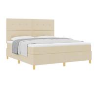 Yisssmeng Lit à sommier tapissier avec matelas et surmatelas, 180 x 200 cm, crème, lit double moderne en bois massif de pin et tissu avec tête de lit réglable pour chambre à coucher